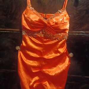 B Darlin Vibrant Orange Satin Dress Size 5/6